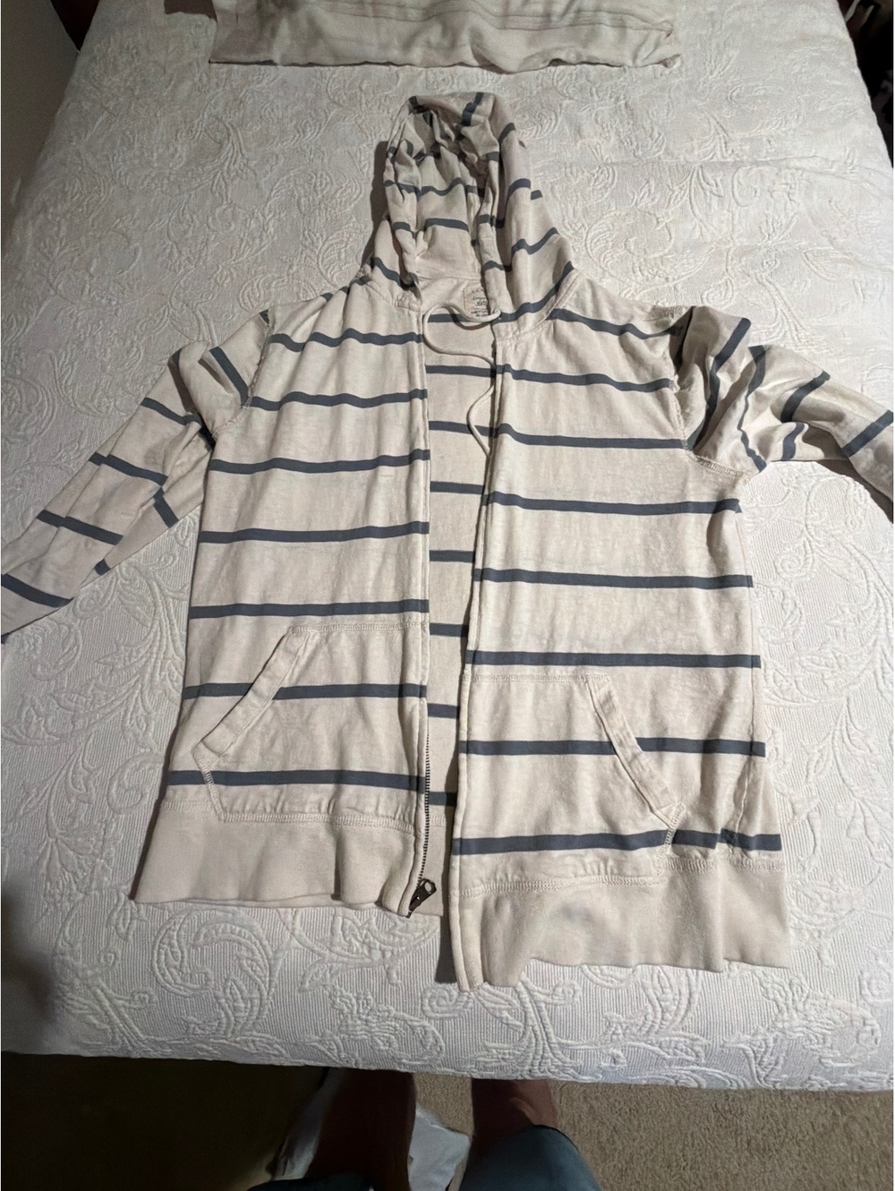 J.Crew X-Large Beige and Gray Striped Hoodie Sweatshirt
